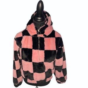 Fuzzy Checkered Hoodie